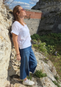 Biała bluzka lniana damska Bryza z koronką – Nature Touch