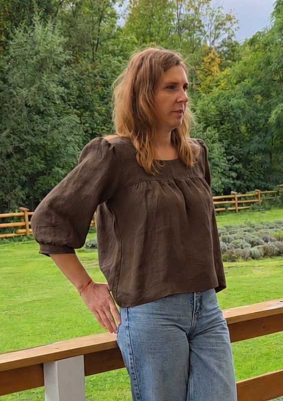 Brązowa lniana bluzka oversize Miłka – Nature Touch