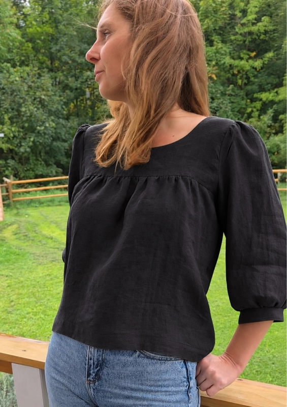 Czarna lniana bluzka oversize Miłka – Nature Touch