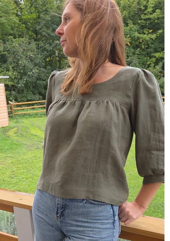 Eukaliptusowa lniana bluzka oversize Miłka – Nature Touch