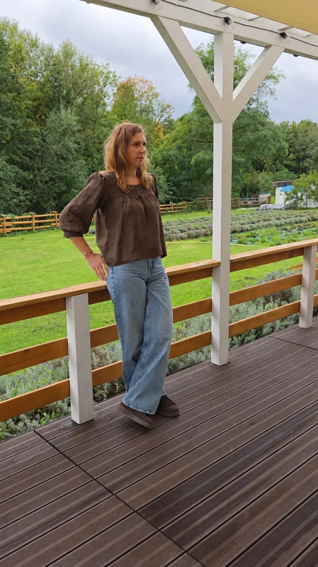 Brązowa lniana bluzka oversize Miłka – Nature Touch